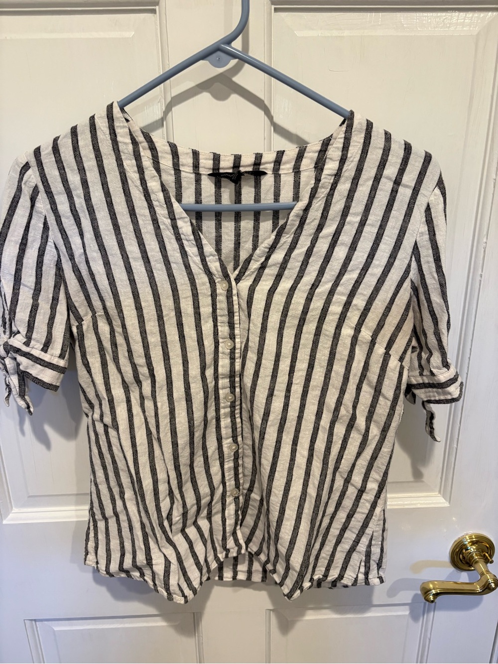 Classic striped linen blend button down banana republic